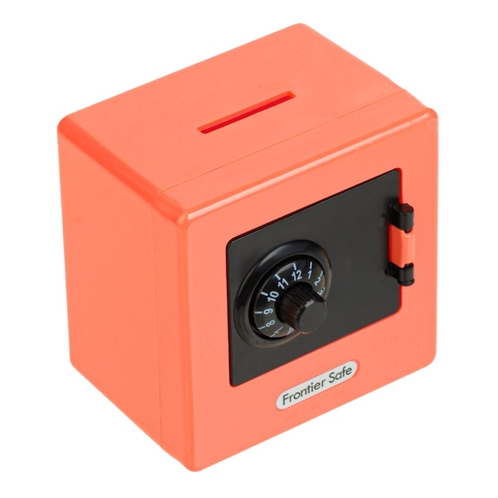 Пластмасова касичка във формата на сейф, сьомга 9x6x9см