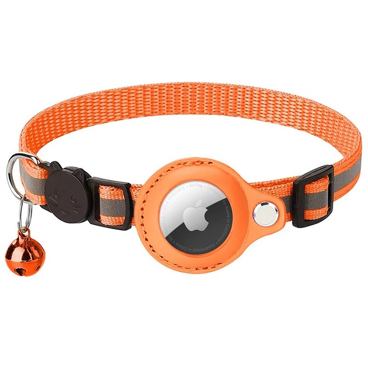 Zgarda reflectorizanta, alaimsyart, lungime reglabila, compatibila Airtag, portocaliu