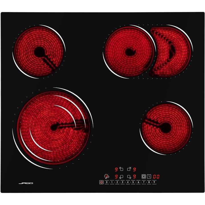 Plita ceramica din sticla, 4 zone, 6800 W, negru, Jago