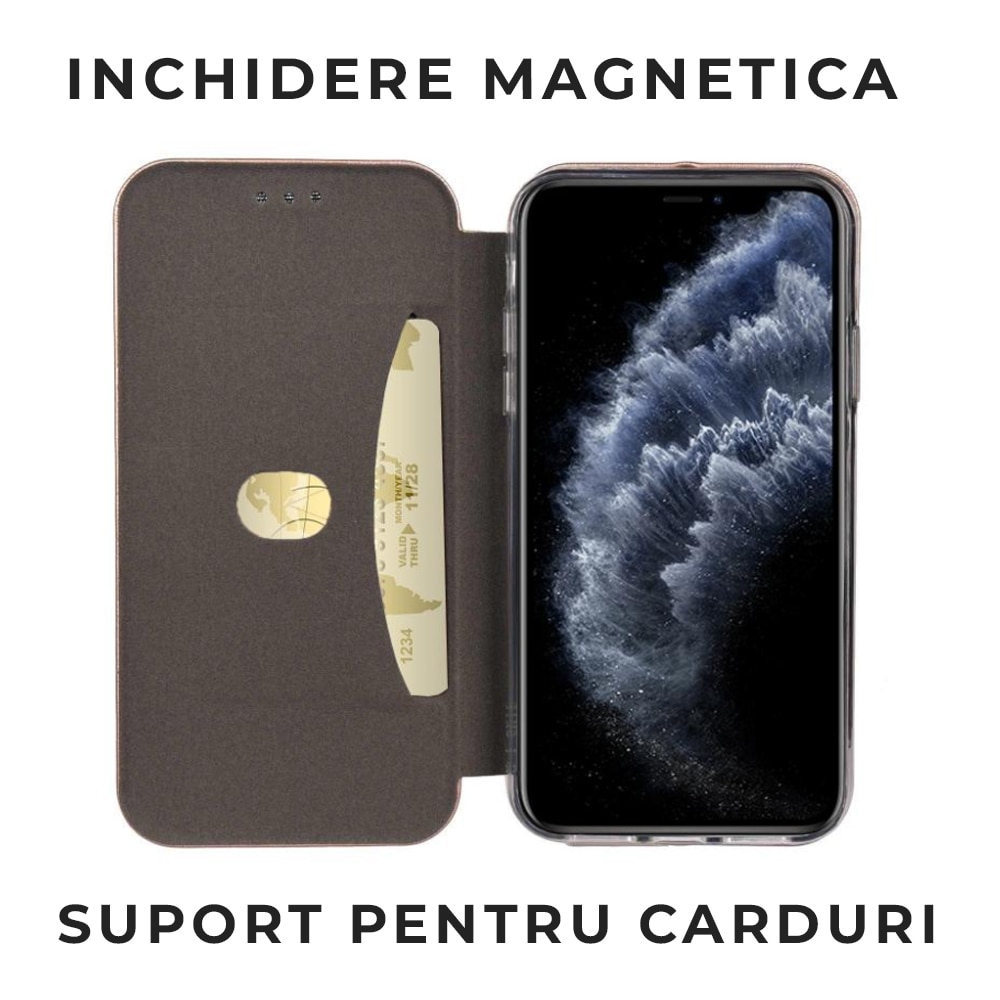 Husa pentru Samsung Galaxy A56, Tip carte DaDen®, Suport card, Functie de Stand si Inchidere Magnetica, Protectie Sporita, Rosu