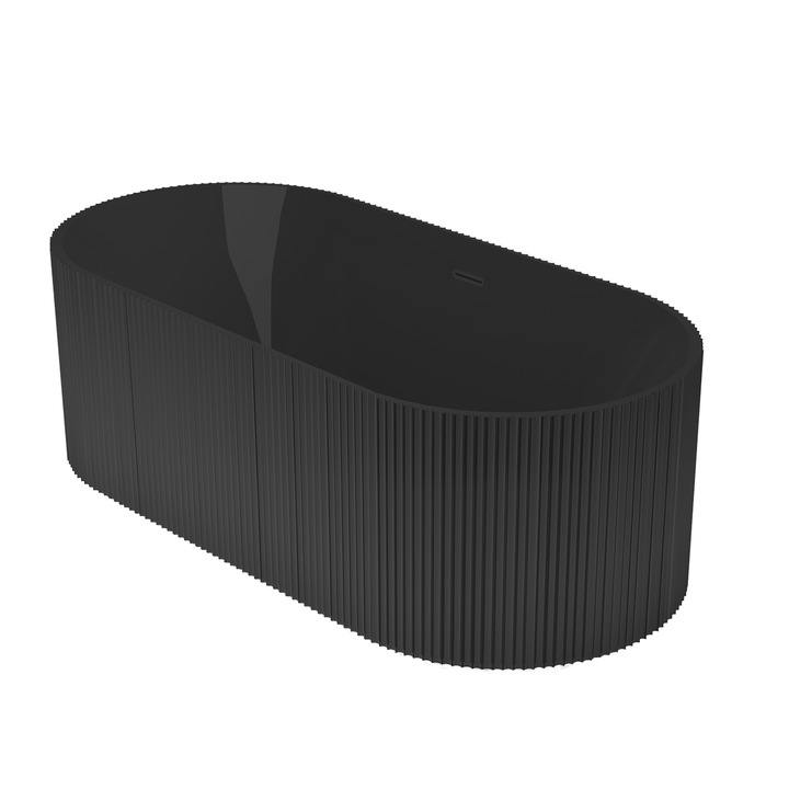 Cada de baie, freestanding, Iluminare Led, senzor miscare, Acril, ventil inclus, Negru Lucios, 170x80 cm, Eliza