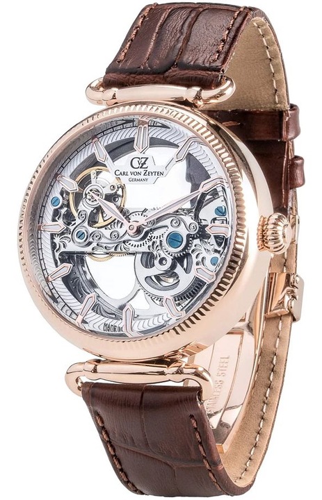 Ceas Carl von Zeyten Elzach Skeleton, automat, inox, maro/auriu