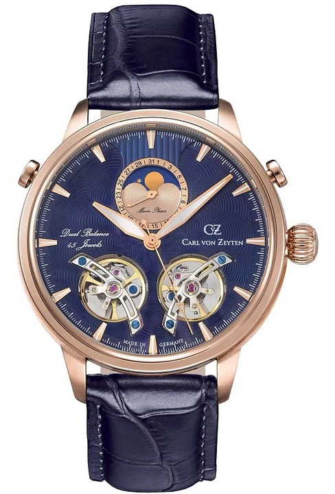 Ceas Carl von Zeyten Durbach Open Heart, Automatic, Inox, Albastru/Auriu