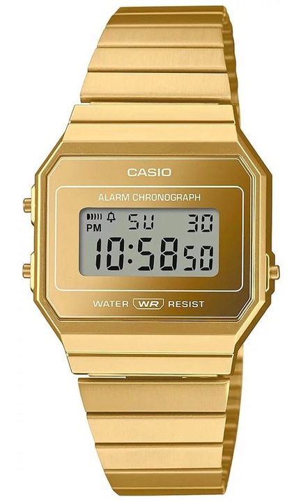 Ceas Casio Vintage Iconic A700WEVG-9AEF, unisex, auriu, cu alarma si calendar automat