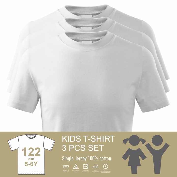 3 db-os gyerek póló szett, alkalmi, 100% pamut, Fehér