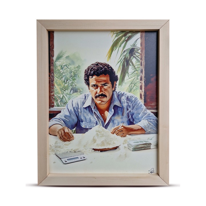 Tablou Reinterpretat Pablo Escobar cantarind marfa, 30 cm x 40 cm
