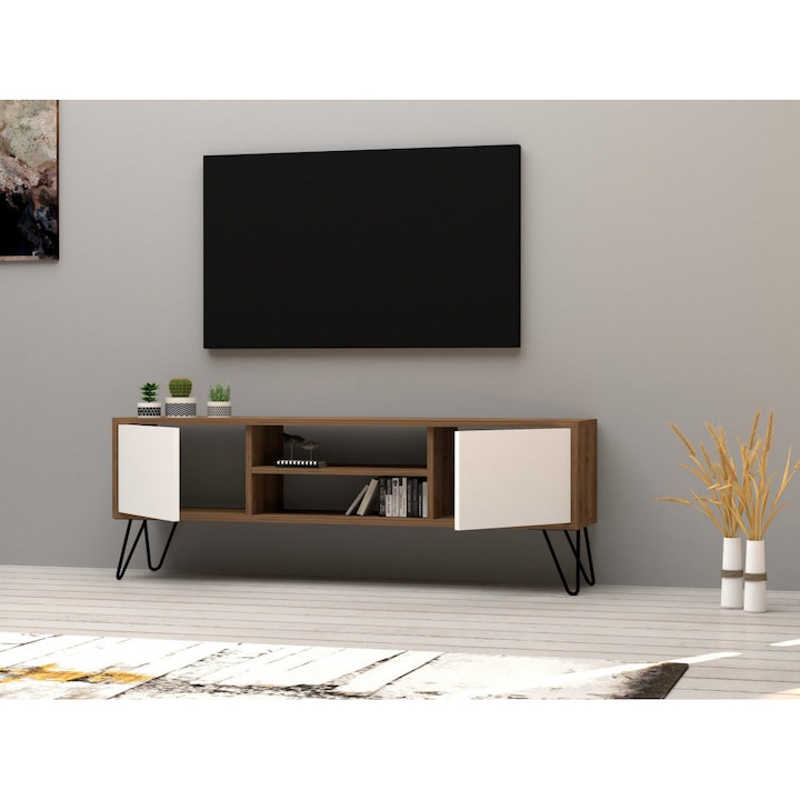 Шкаф за телевизор Eva, 140x50x30 см, Бяло/Орех