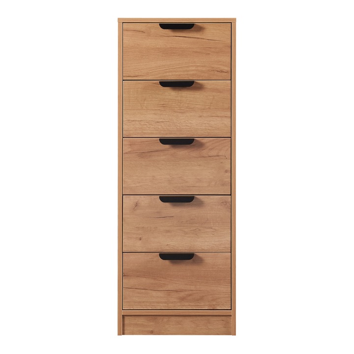 Comoda, en.casa, PXAT-4322 Varkaus, 108 x 40 x 40 cm, mdf, stejar, cu 5 sertare