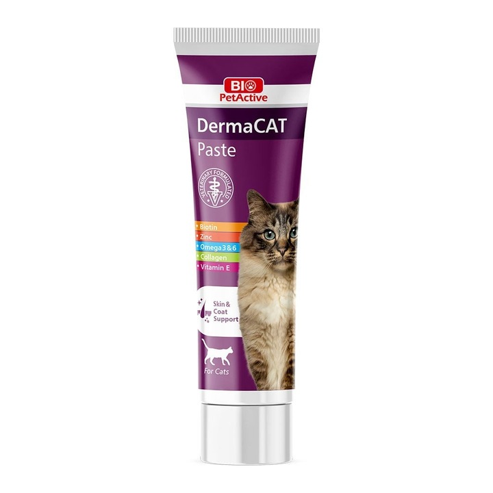 Хранителна добавка за котки Bio PetActive DermaCat Paste, 100 мл