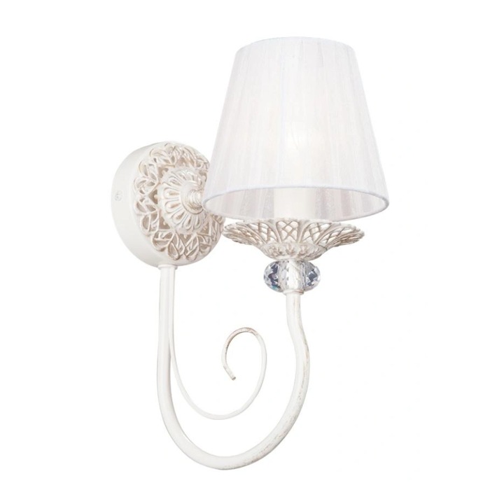 Lampa de perete, Vitaluce, in stil vitange, Cu abajur, soclu E14, 24x14x31 cm, alb si auriu