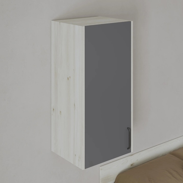Dulap suspendat haaus Malmo, 1 Usa, Stejar Alb/Antracit, 50 x 42 x 104 cm