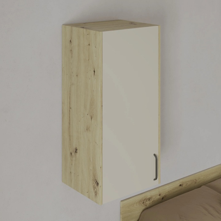 Dulap suspendat haaus Malmo, 1 Usa, Stejar Artisan/Argila, 50 x 42 x 104 cm