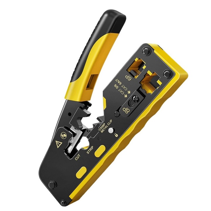 Клещи за кримпване с професионално качество - RJ45, RJ11/12, Pass Through - прерязан/неизолиран кабел Cat7, Cat6A, Cat5E