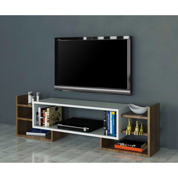 Comoda TV Model Sema, 115x38.2x29.6 cm, Alb/Nuc