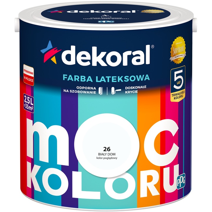 Vopsea latex PPG, mat, rezistenta la stergere, alb, 2.5L