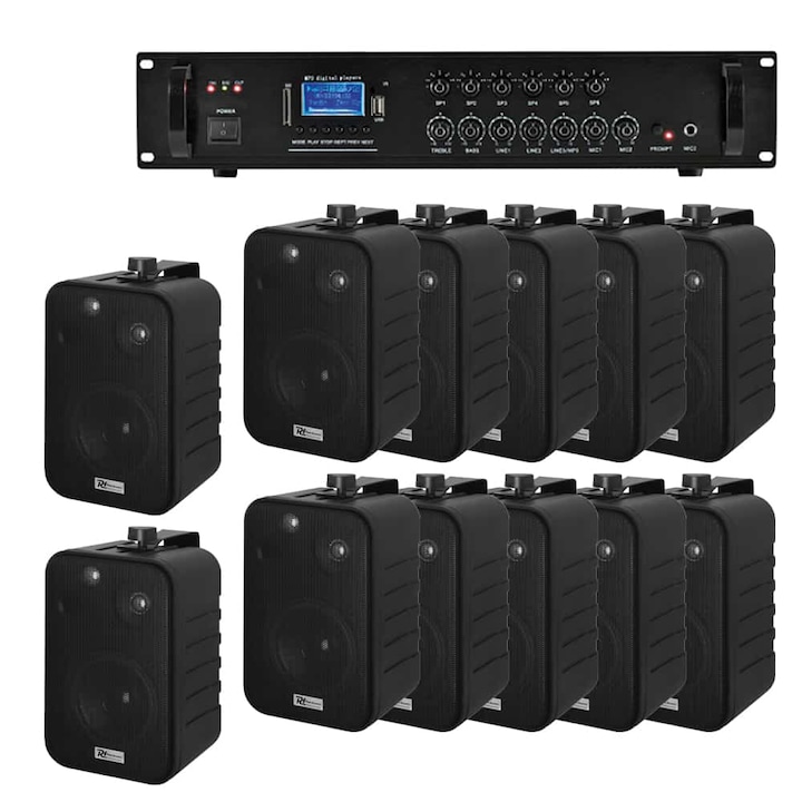 Sistem sonorizare restaurant multizona 12 Boxe Aplicate Ambient-3, Negru