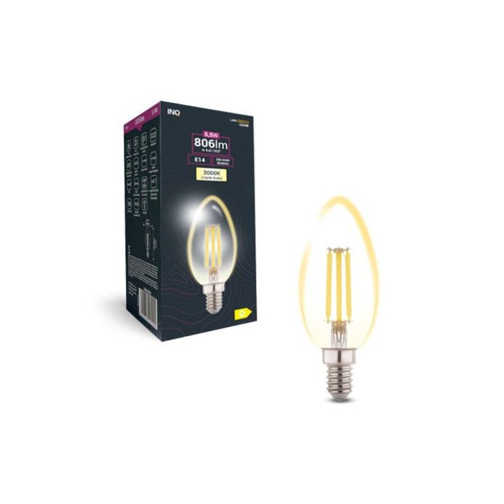 Bec LED INQ C37, 5.5W, 806lm, lumina calda, 35x35x100mm