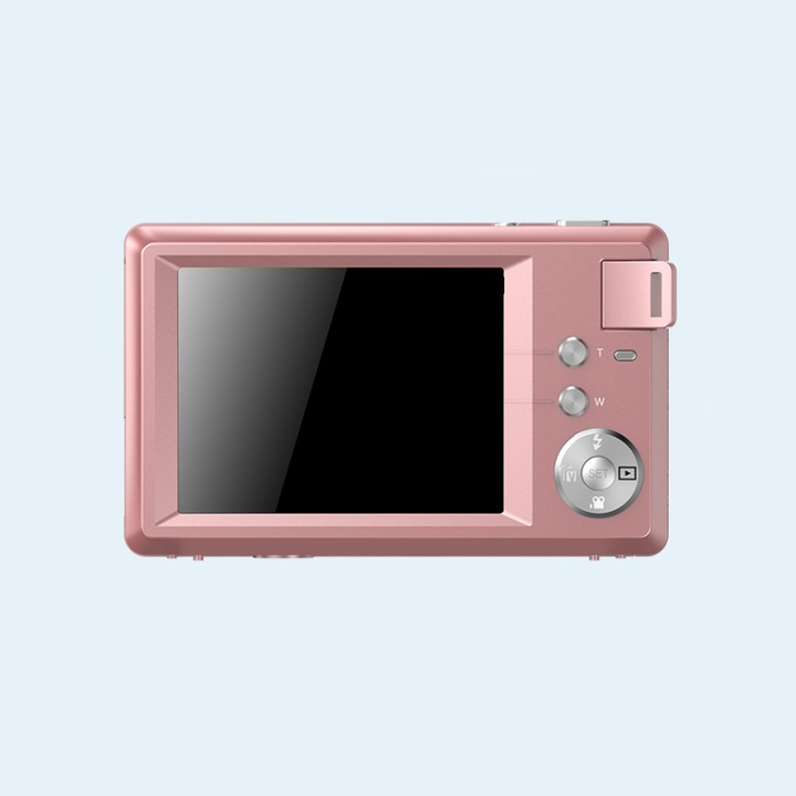 Цифров фотоапарат, преносим, 3-инчов HD екран, запис и снимане, 16x увеличение, 48 мегапиксела, автофокус, вградена батерия, дълъг живот, розов
