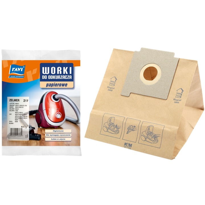 Set 5 saci de hartie pentru aspirator Ravi, compatibili Zelmer Z17 Magnat/Maxim