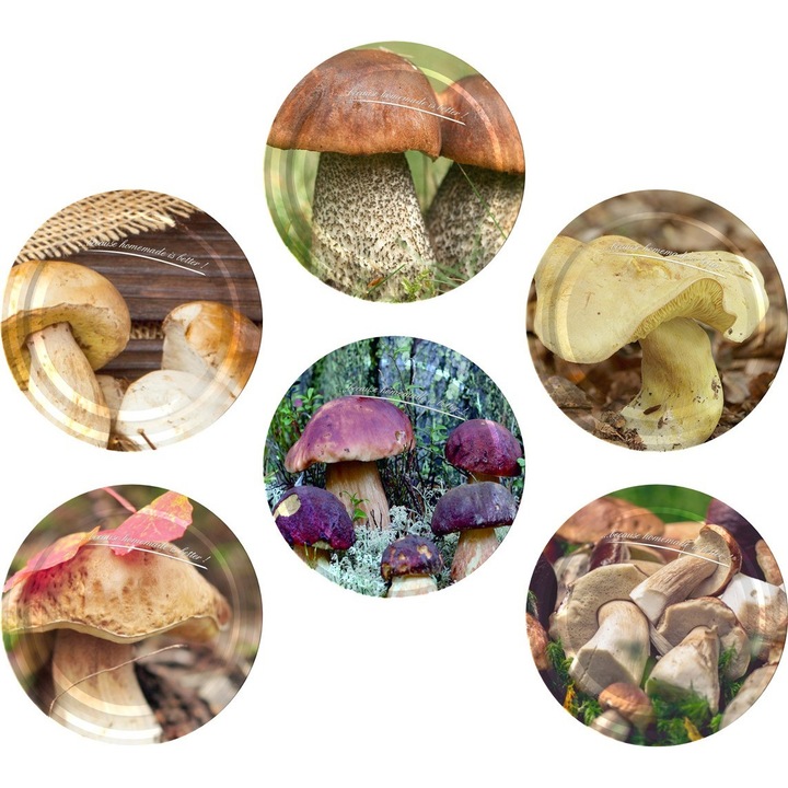 Set 10 capace pentru borcane, Browin, Model ciuperci, Otel zincat, O82mm, Multicolor