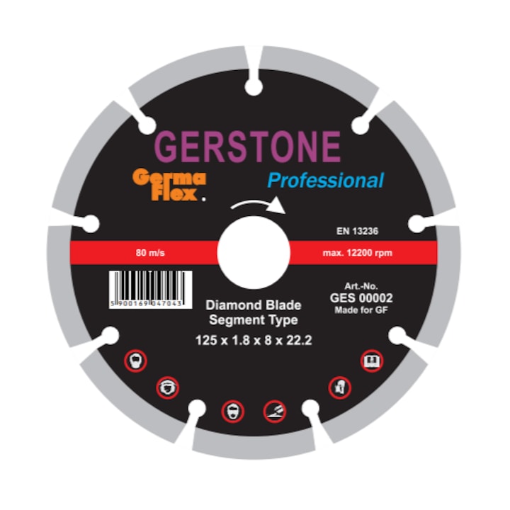 Disc diamantat segmentat Germa Flex, 115x1.8x8x22.2mm, taiere umeda/uscata