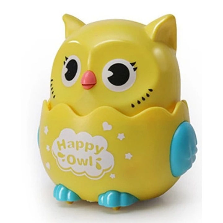Játékbagoly tojásban, Push and Go, 8 cm, sárga/zöld