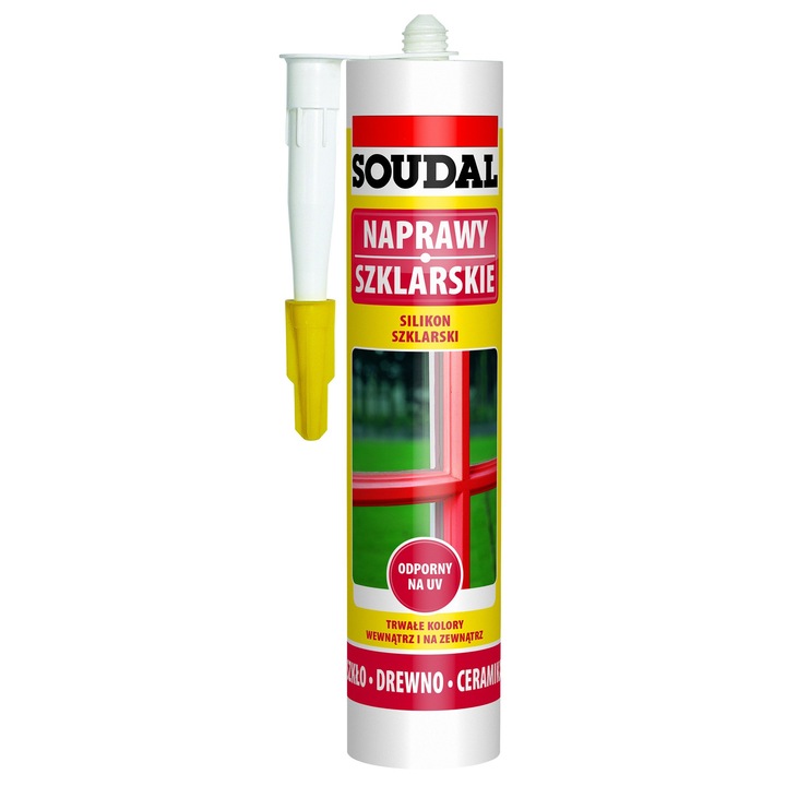 Silicon pentru geamuri, Soudal, Rezistent la temperaturi, Pentru reparatii ferestre, 280 ml, Alb