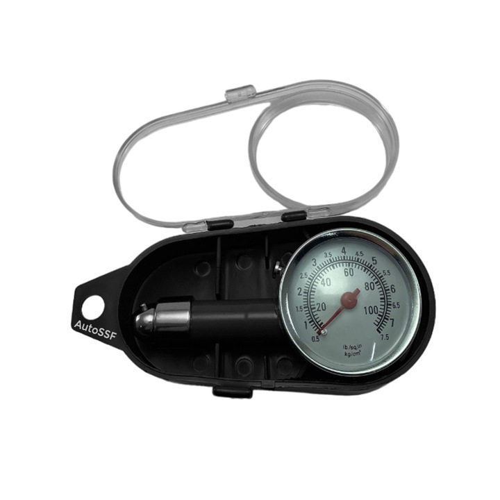 Метален, аналогов, AutoSSF ® манометър за измерване на налягането в гумите, със специална кутия за съхранение, 0,5-7,5 бара, черен