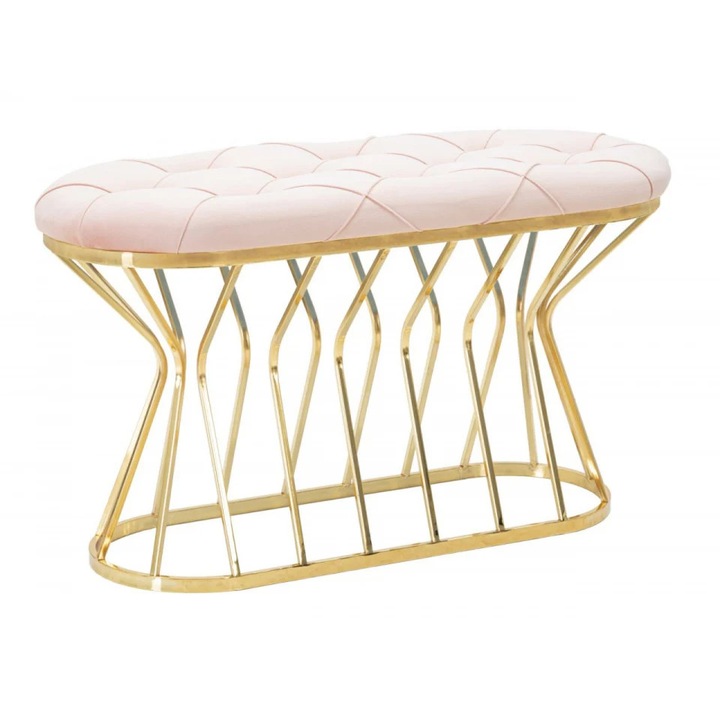 Bancheta aurie / roz din metal si catifea, 91 x 38 x 52 cm, Zig Mauro Ferreti