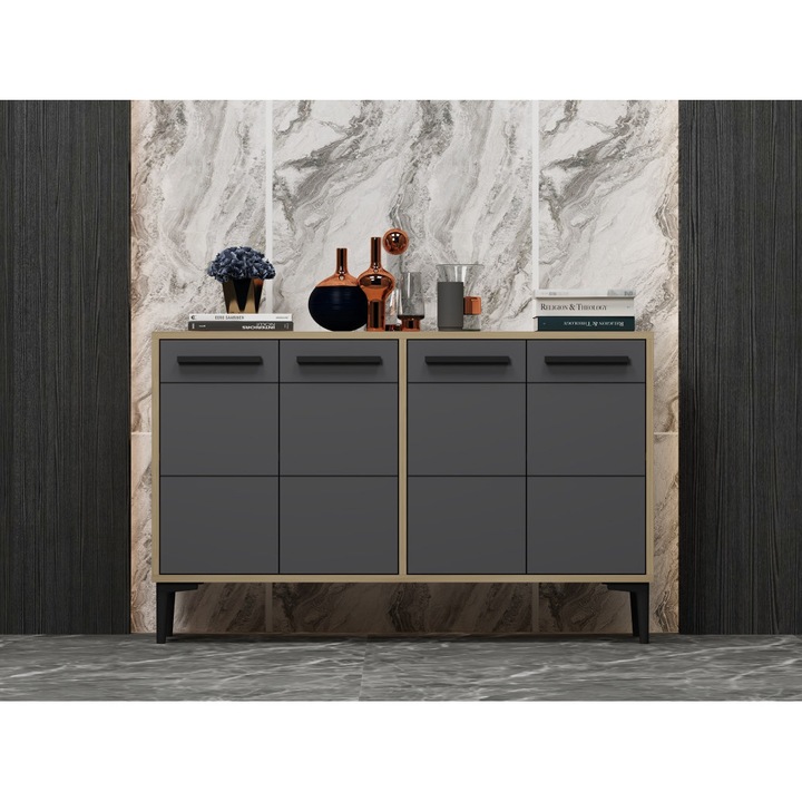 Шкаф за телевизор, Stria, 120x75x30 см, дъб сапфир/антрацит