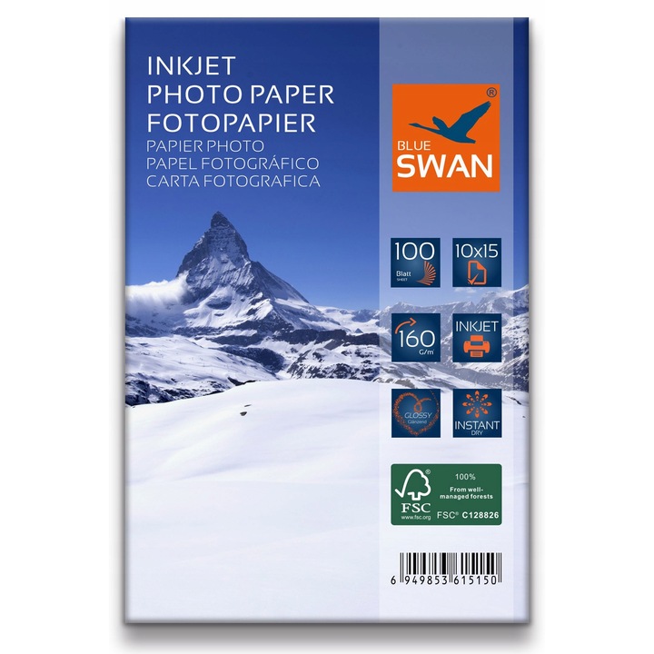 Hartie foto, Blue Swan, lucioasa, 10x15, 260g, 50 buc