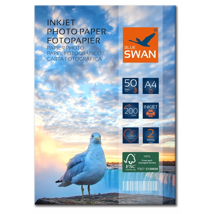 Hartie foto, Blue Swan, lucioasa, A4, 200 g/m², 50 buc