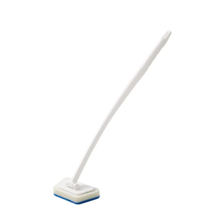 Perie de curatat cu maner lung, pentru gresie, sticla, podea, cu rotire la 90°, lungime maner 56cm, din ABS, alb