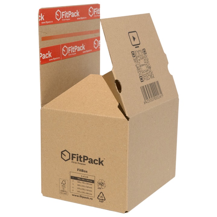 Cutie Carton cu Autoformare FitBox, 375x275x150mm, Autoadeziv, Banda Desigilare, Natur