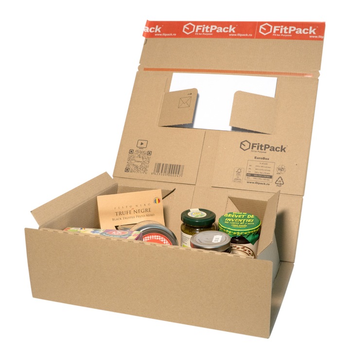 Cutie Carton cu Autoformare EuroBox, 300x212x43mm, Autoadeziv, Banda Desigilare, Natur
