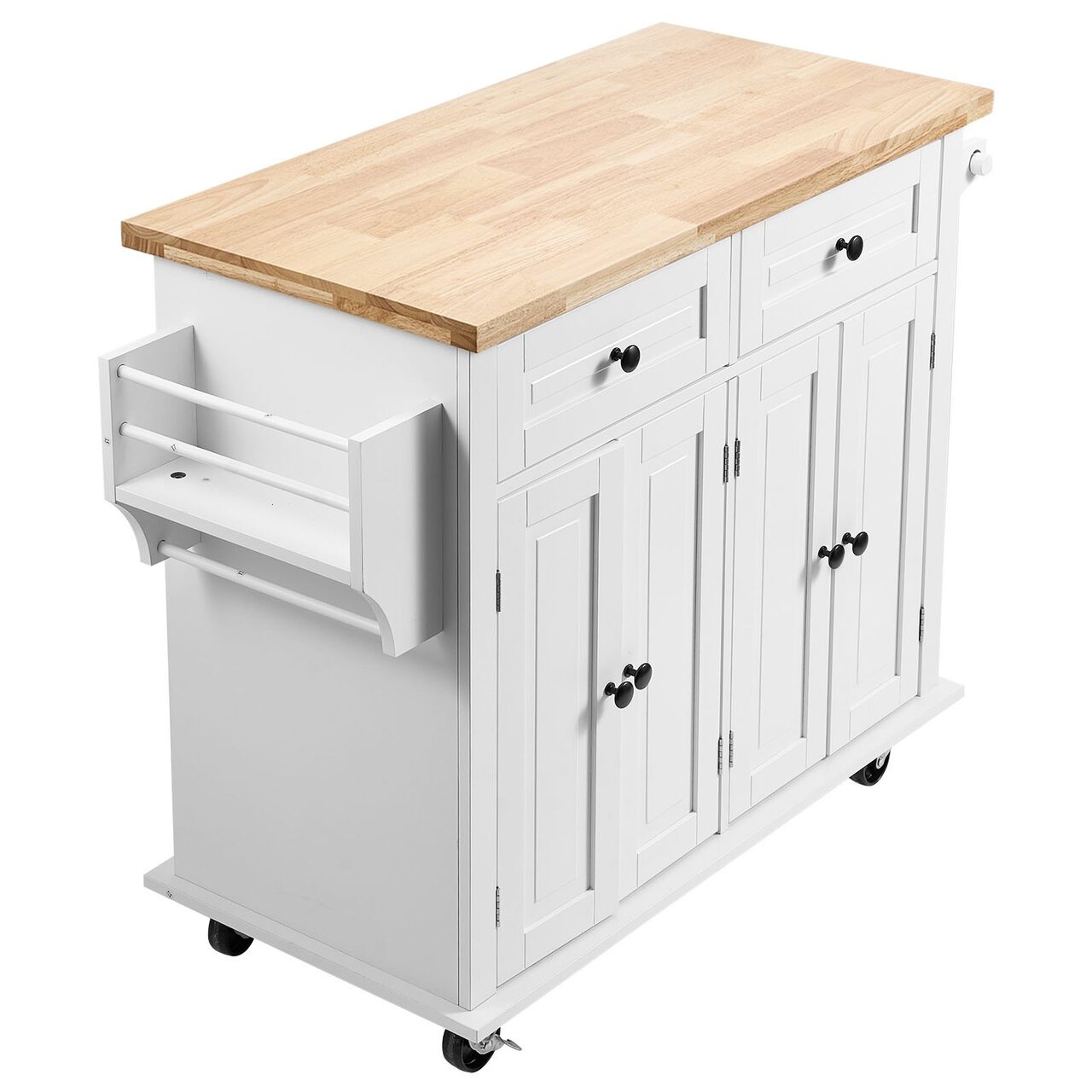Insula Roti Insula bucatarie, blat lemn masiv, 4 roti blocabile, 1100x450x825 mm ...