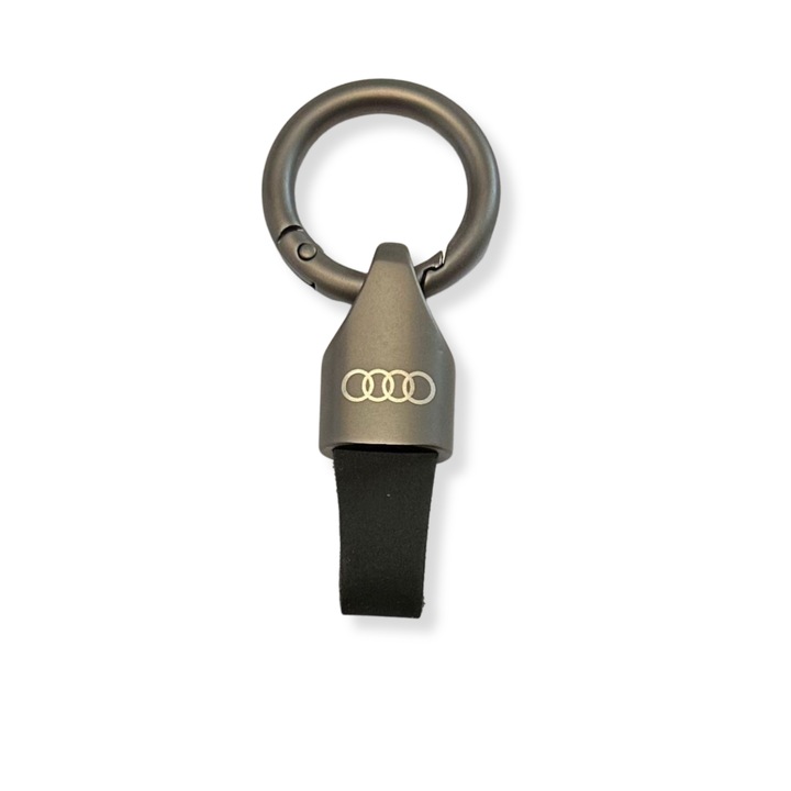 Ключодържател Audi от метал и велур, Гравирано лого, Матово черно-черно