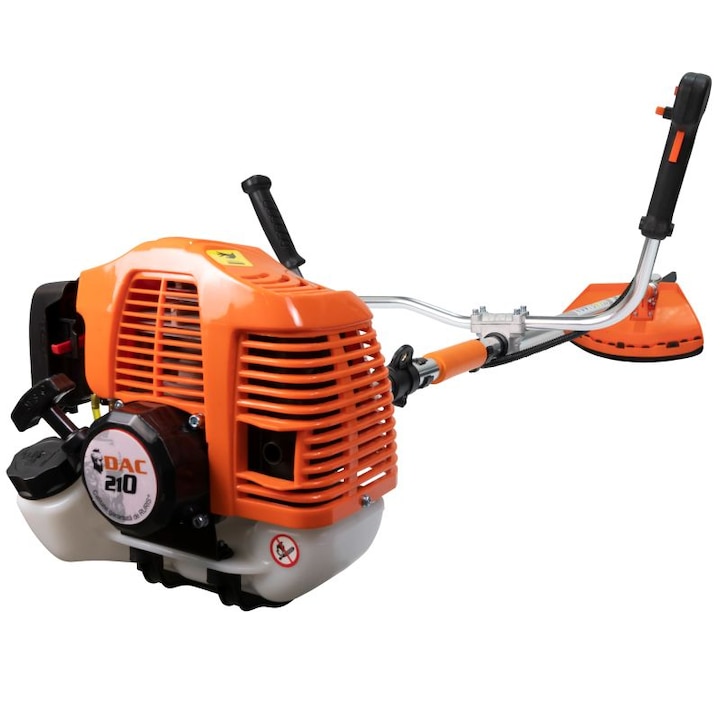 Motocoasa de umar RURIS DAC 210, motor benzina TEZ, 2 timpi, 42 CC, 1.7 CP, cu disc de tuns iarba cu 3 dinti, 8 dinti, 80 dinti Vidia + Disc plivit + 3 Role cu fir