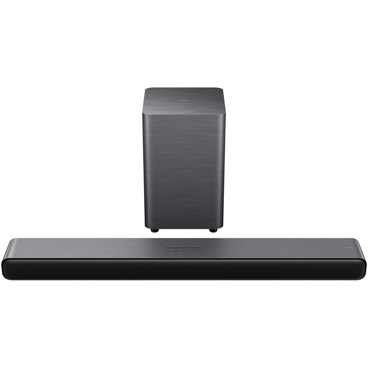 Soundbar TCL S55H, 2.1, 220W, Bluetooth 5.2, Dolby Atmos & DTS-Virtual:X, HDMI eARC, Безжичен Субуфер, Черен