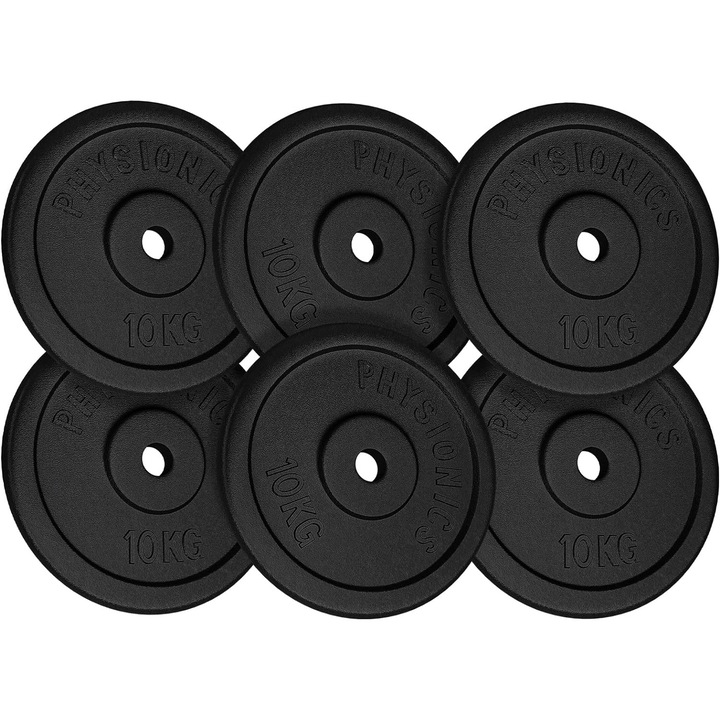 Set de discuri de greutate din fonta, 6 x 10kg (60kg), 30/31 mm, Physionics®