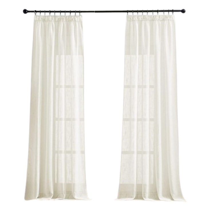 Set 2 Perdele cu banda rejansa, Pony Dance, 245 x 140 cm, Textura de in, Semi-transparenta, Bej deschis