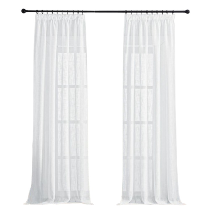 Set 2 Perdele cu banda rejansa, Pony Dance, 245 x 140 cm, Textura de in, Semi-transparenta, Alb