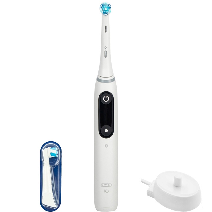 Elektromos fogkefe, Oral-B, iO6, mágneses technológiával, 5 üzemmód, nyomásérzékelő, 2 fej, fehér