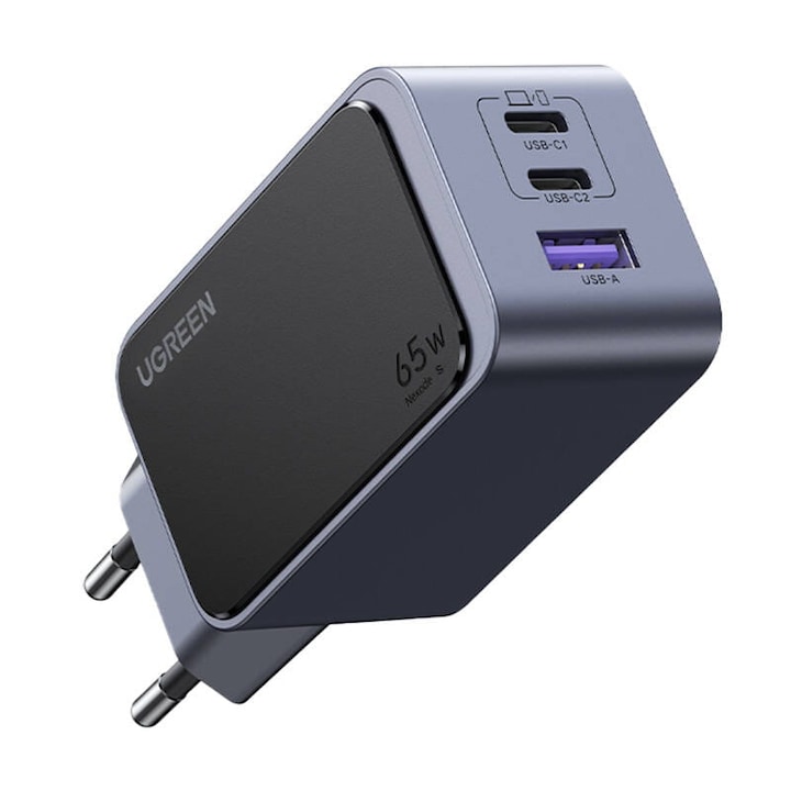 UGREEN Nexode Air 65W зарядно, 2x USB-C + USB-A, сиво