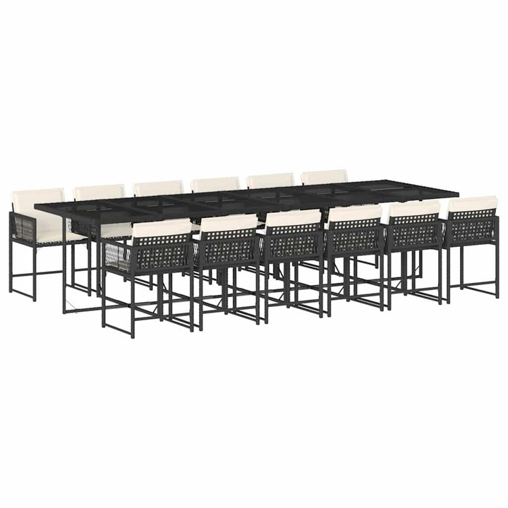 Set mobilier de gradina cu perne vidaXL, 13 piese, negru, poliratan, 3211482