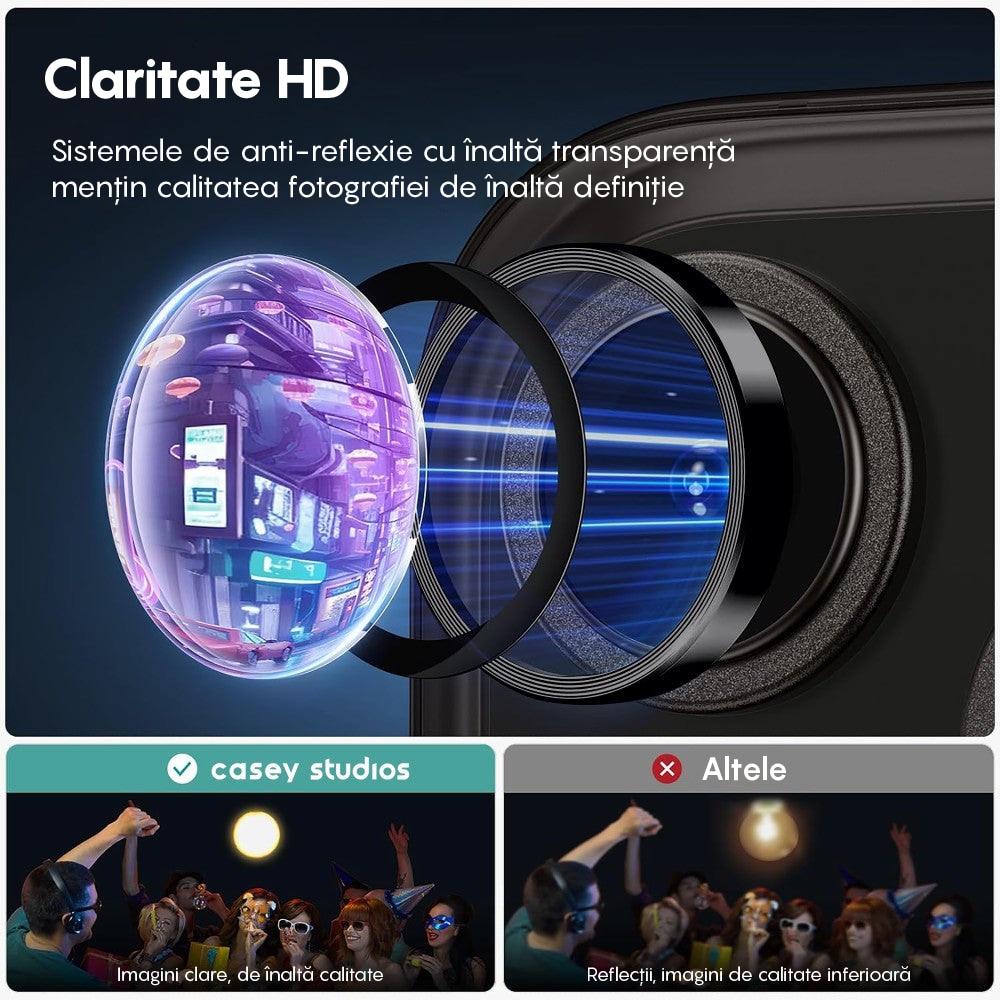 Folie Protectie Lentile Camera compatibila cu iPhone 12 / iPhone 12 Mini, CASEY STUDIOS™ MaxDefense+, Ultra HD, Protectie Profesionala Camere 3D, Anti Amprente, Anti Zgarieturi, Anti Socuri, Negru