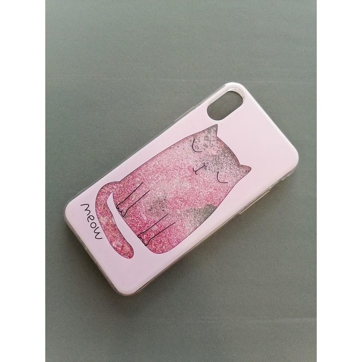 Калъф, съвместим с Apple iPhone XS Max Liquid Glitter Design Meow