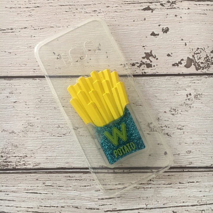 Кейс, съвместим с Samsung Galaxy S8 Liquid Silicone French Fries Blue