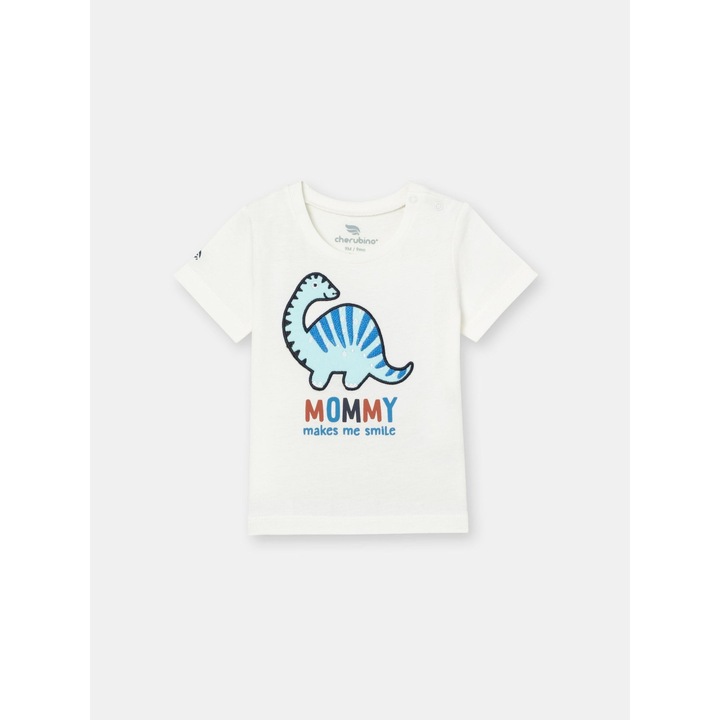 Gyerek póló rövid ujjal, dinoszaurusz díszítéssel, Cherubino, Ekrü