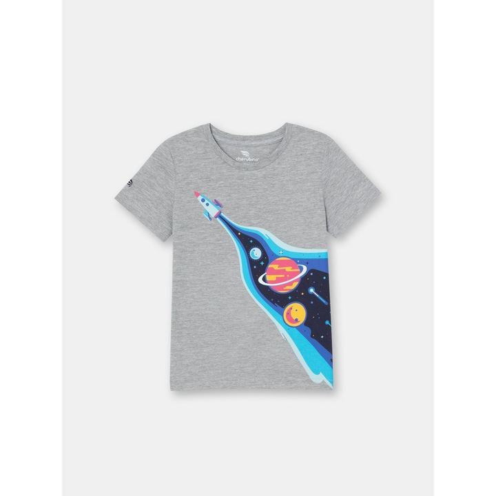 Gyerek pamut leggings Cherubino varrott felirattal, Melange szürke